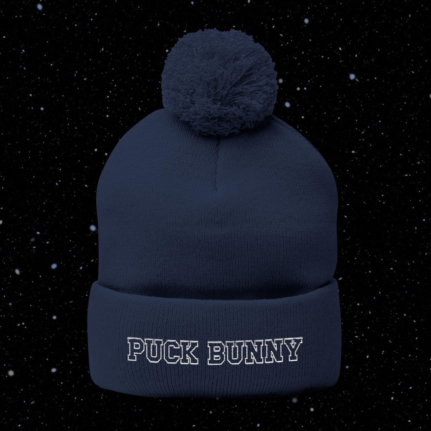 PUCK BUNNY (white) Pom-Pom Knit Cap (Embroidery)