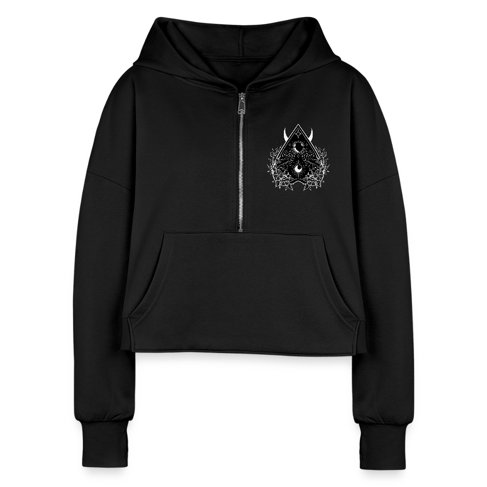Ouija Planchette Zip Cropped Hoodie - black