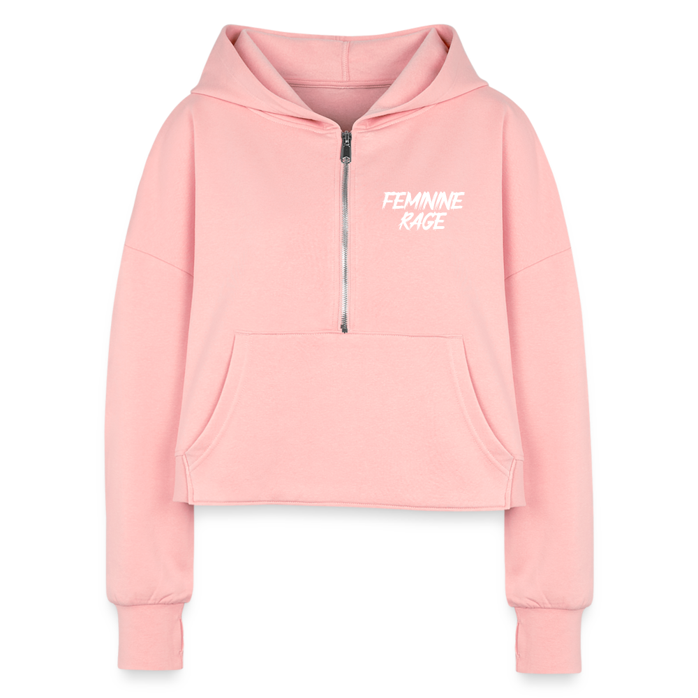 Feminine Rage (White) Cropped Hoodie - light pink