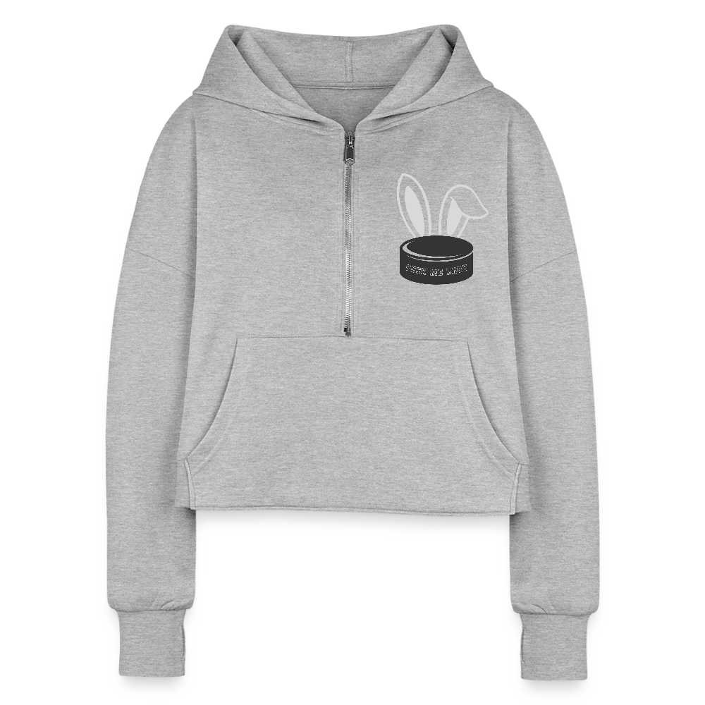 PUCK ME BABY Half Zip Cropped Hoodie - heather gray