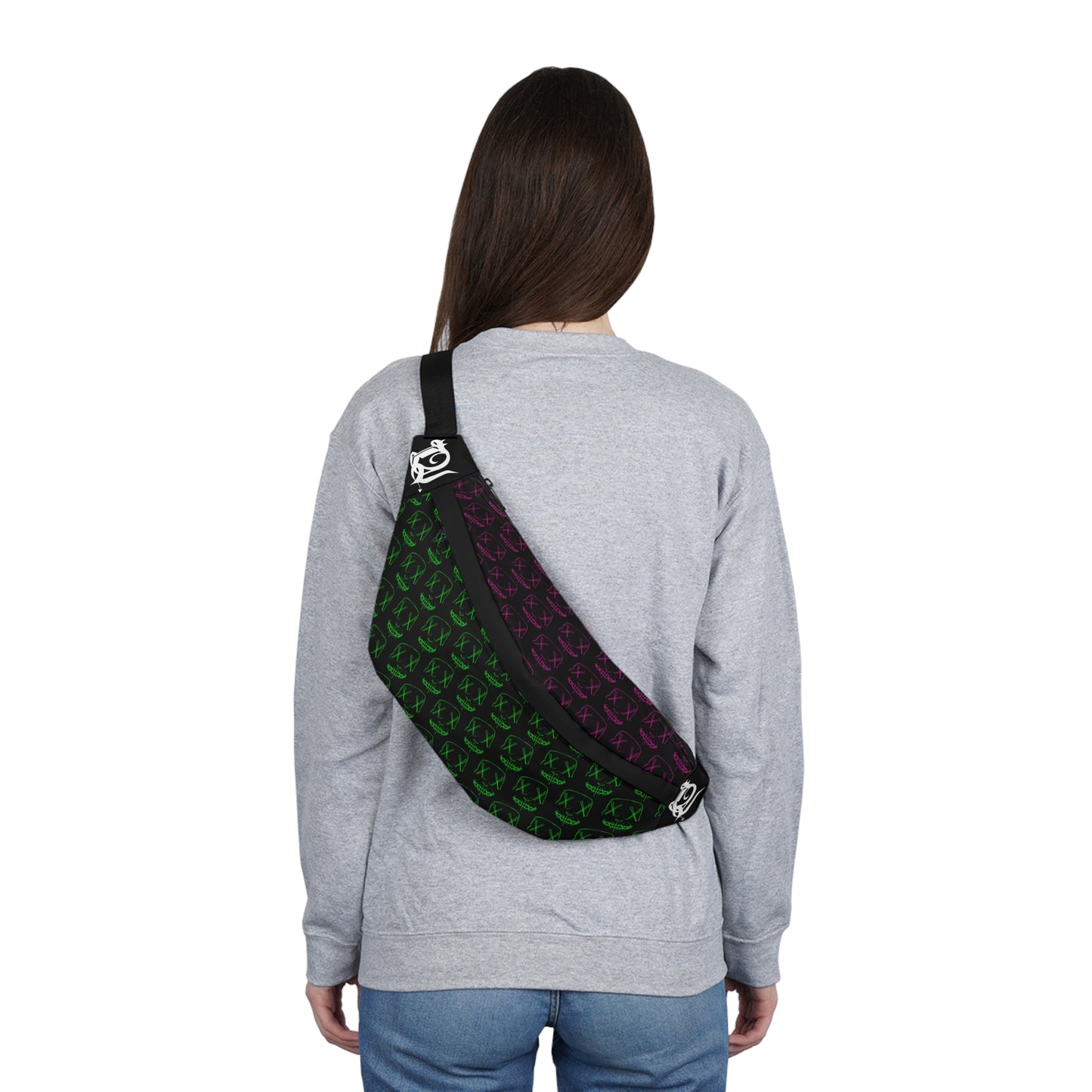 Pink & Green Masks (pattern) Large Fanny Pack