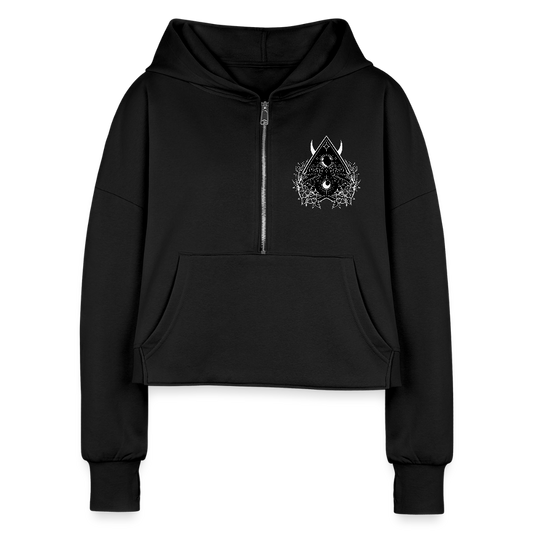 Ouija Planchette Zip Cropped Hoodie - black