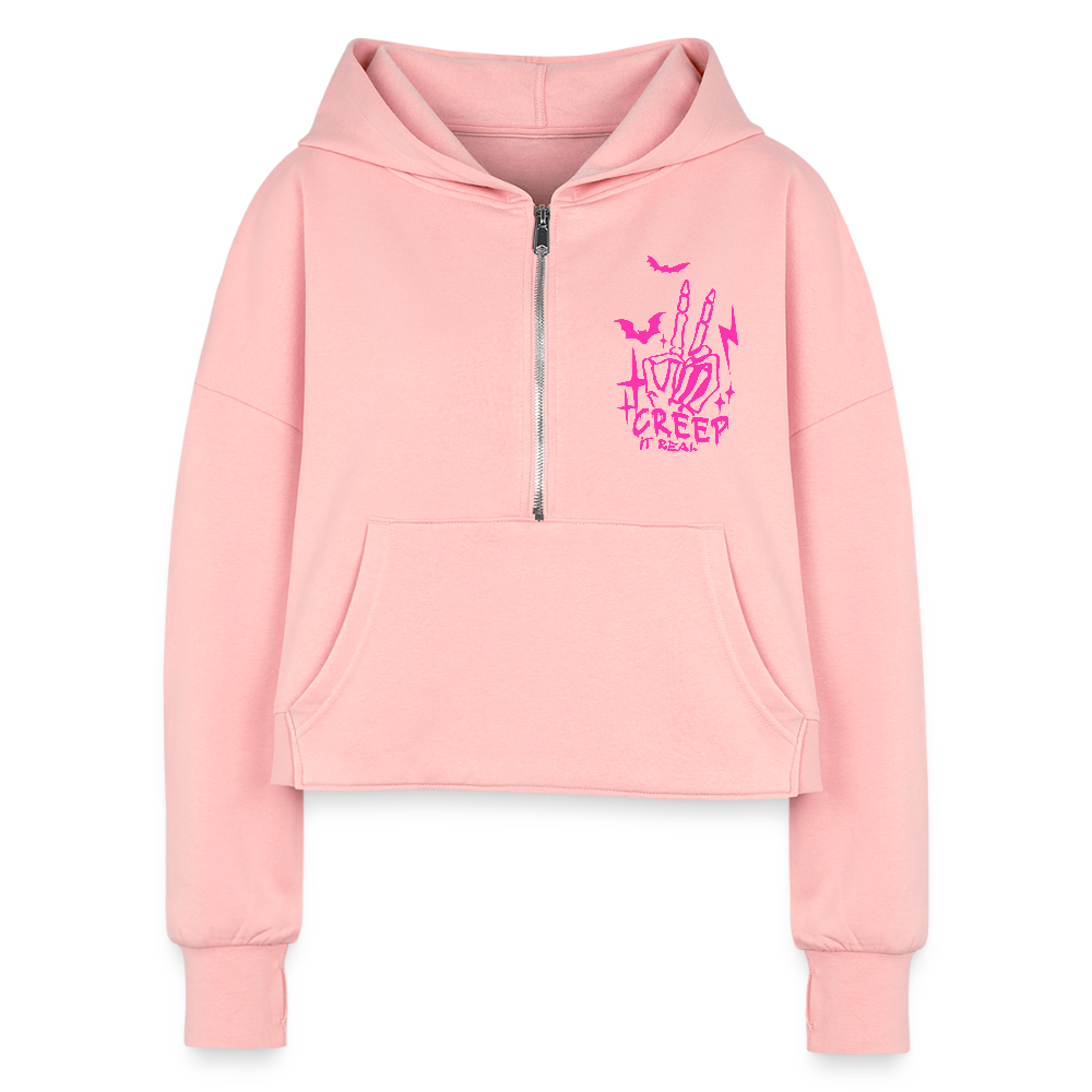 Creep It Real Half Zip Cropped Hoodie - light pink