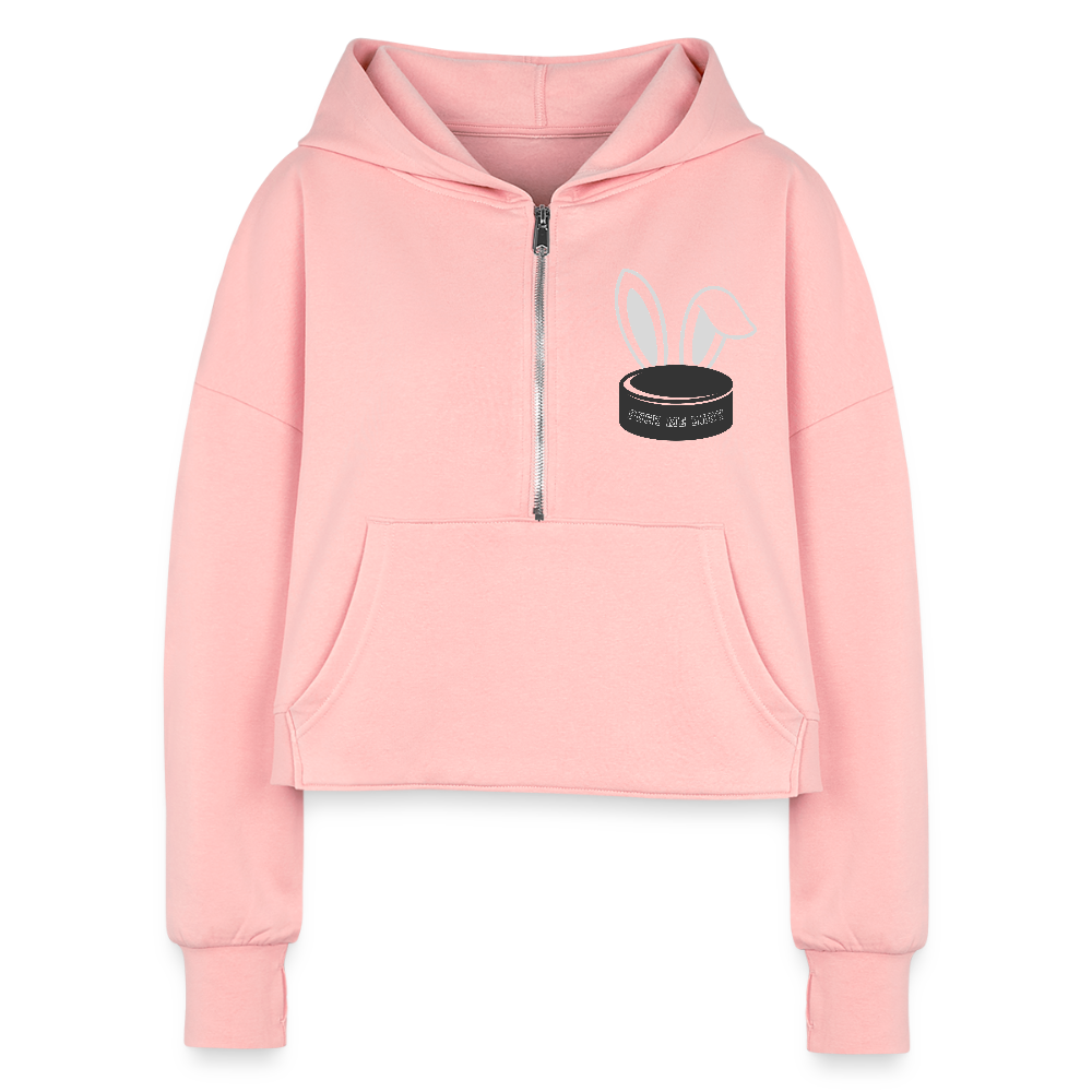 PUCK ME BABY Half Zip Cropped Hoodie - light pink