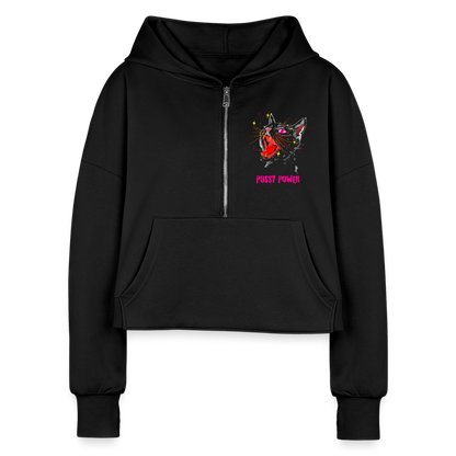 Pussy Power Cropped Hoodie - black