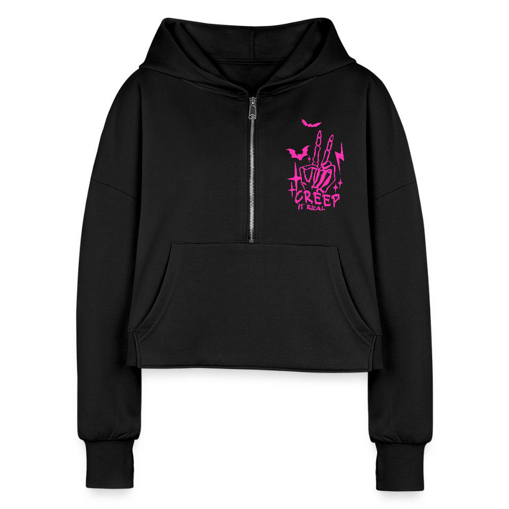 Creep It Real Half Zip Cropped Hoodie - black