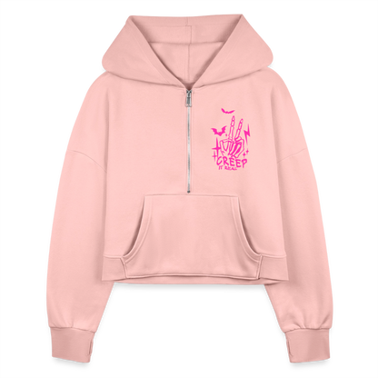 Creep It Real Half Zip Cropped Hoodie - light pink