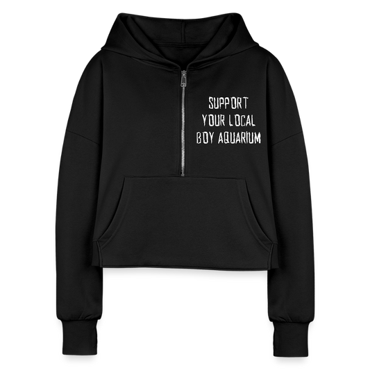 Support Your Local Boy Aquarium Cropped Hoodie (no hockey sticks) - black