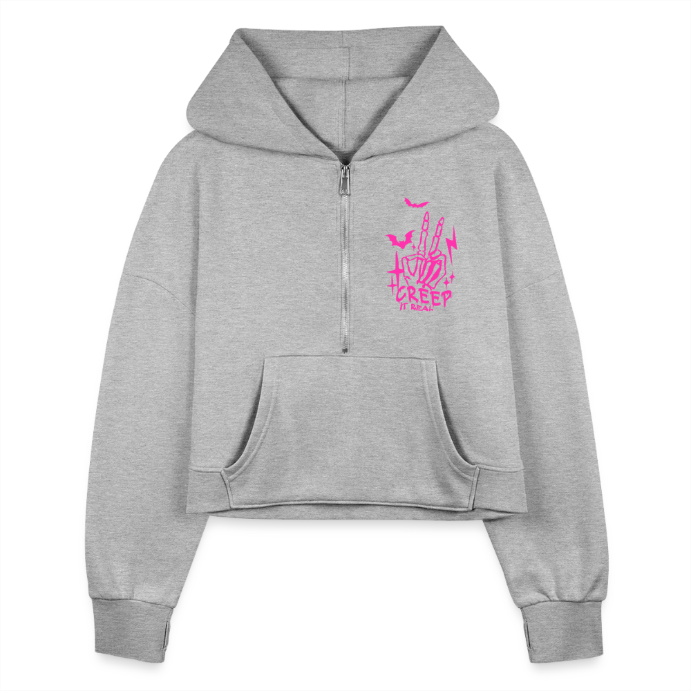 Creep It Real Half Zip Cropped Hoodie - heather gray