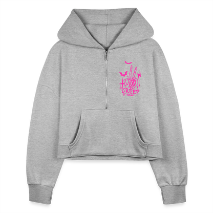 Creep It Real Half Zip Cropped Hoodie - heather gray