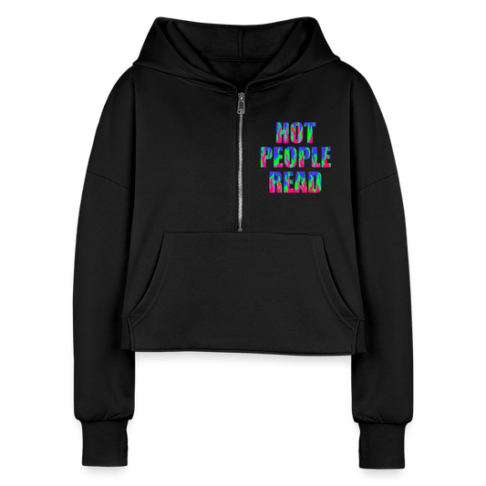 Hot People Read Cropped Hoodie - black