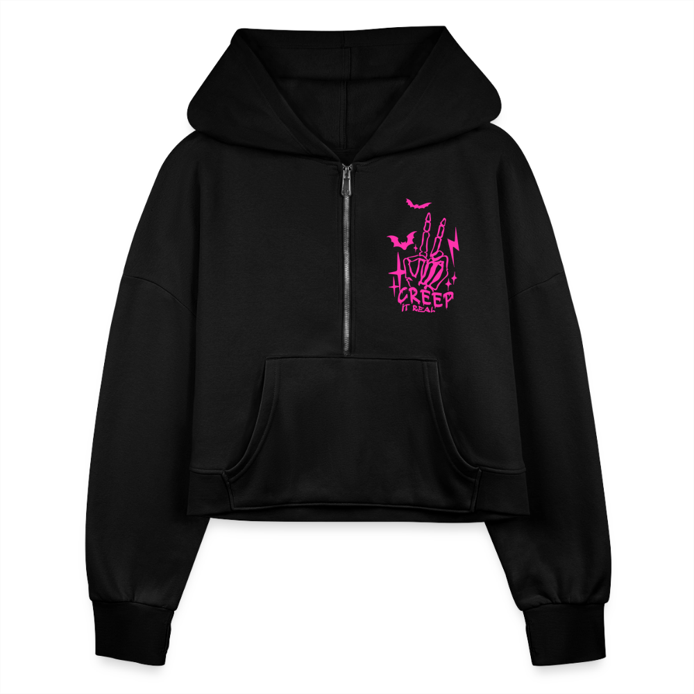 Creep It Real Half Zip Cropped Hoodie - black