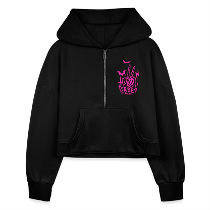 Creep It Real Half Zip Cropped Hoodie - black