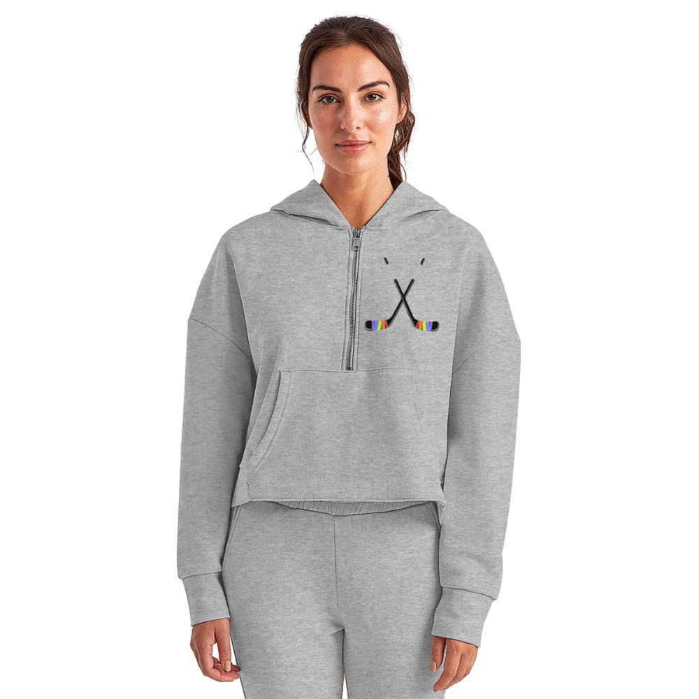 Pride Hockey Sticks Cropped Hoodie - heather gray