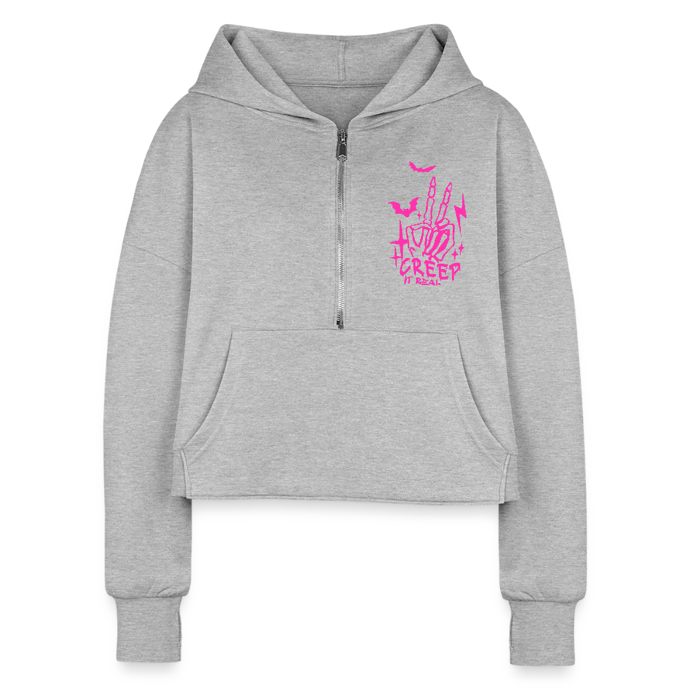 Creep It Real Half Zip Cropped Hoodie - heather gray