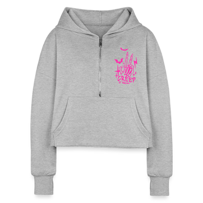 Creep It Real Half Zip Cropped Hoodie - heather gray