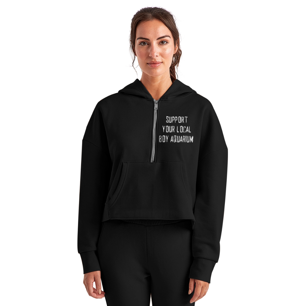 Support Your Local Boy Aquarium Cropped Hoodie (no hockey sticks) - black