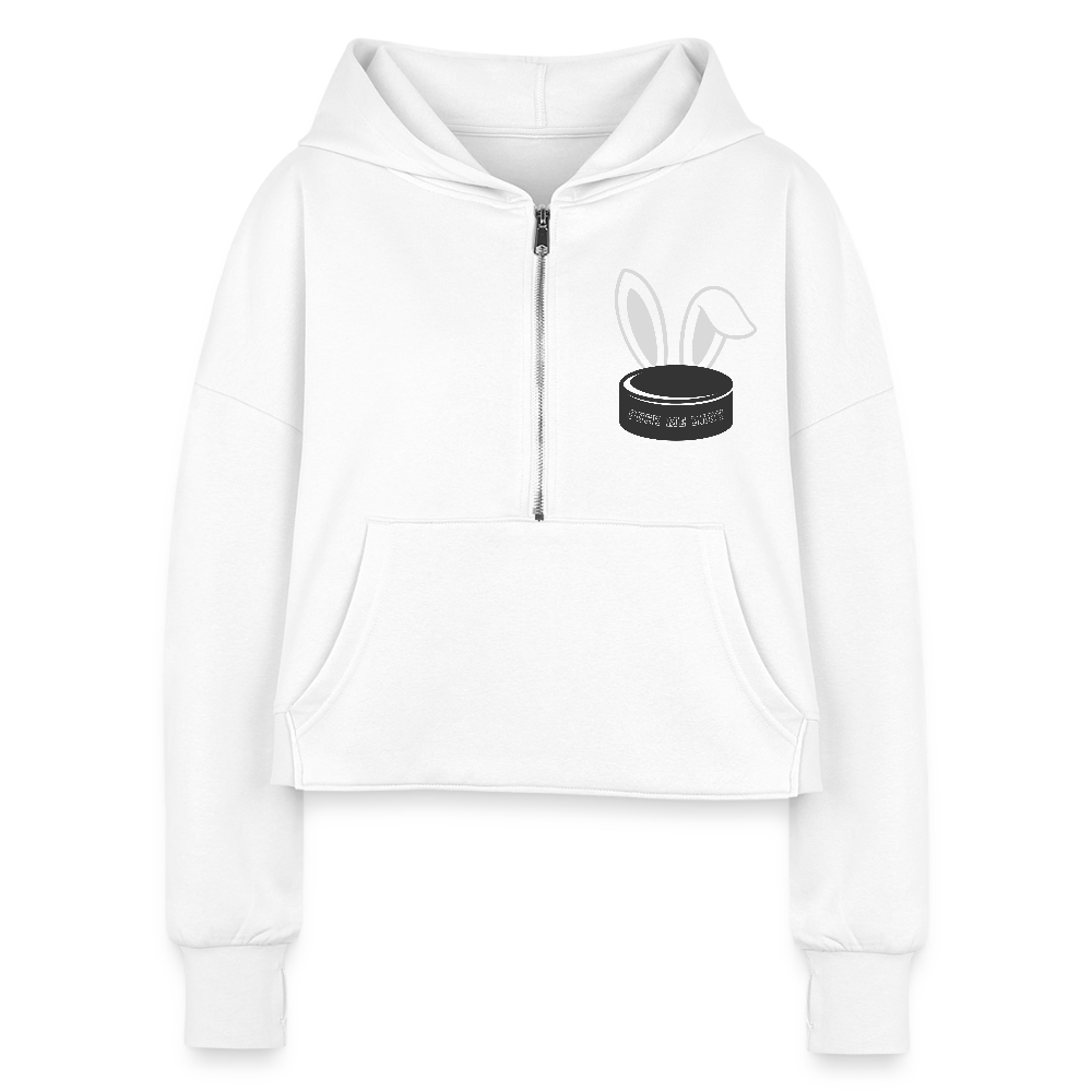 PUCK ME BABY Half Zip Cropped Hoodie - white