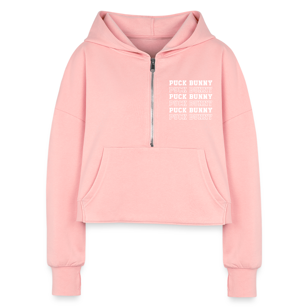 PUCK BUNNY Half Zip Cropped Hoodie - light pink