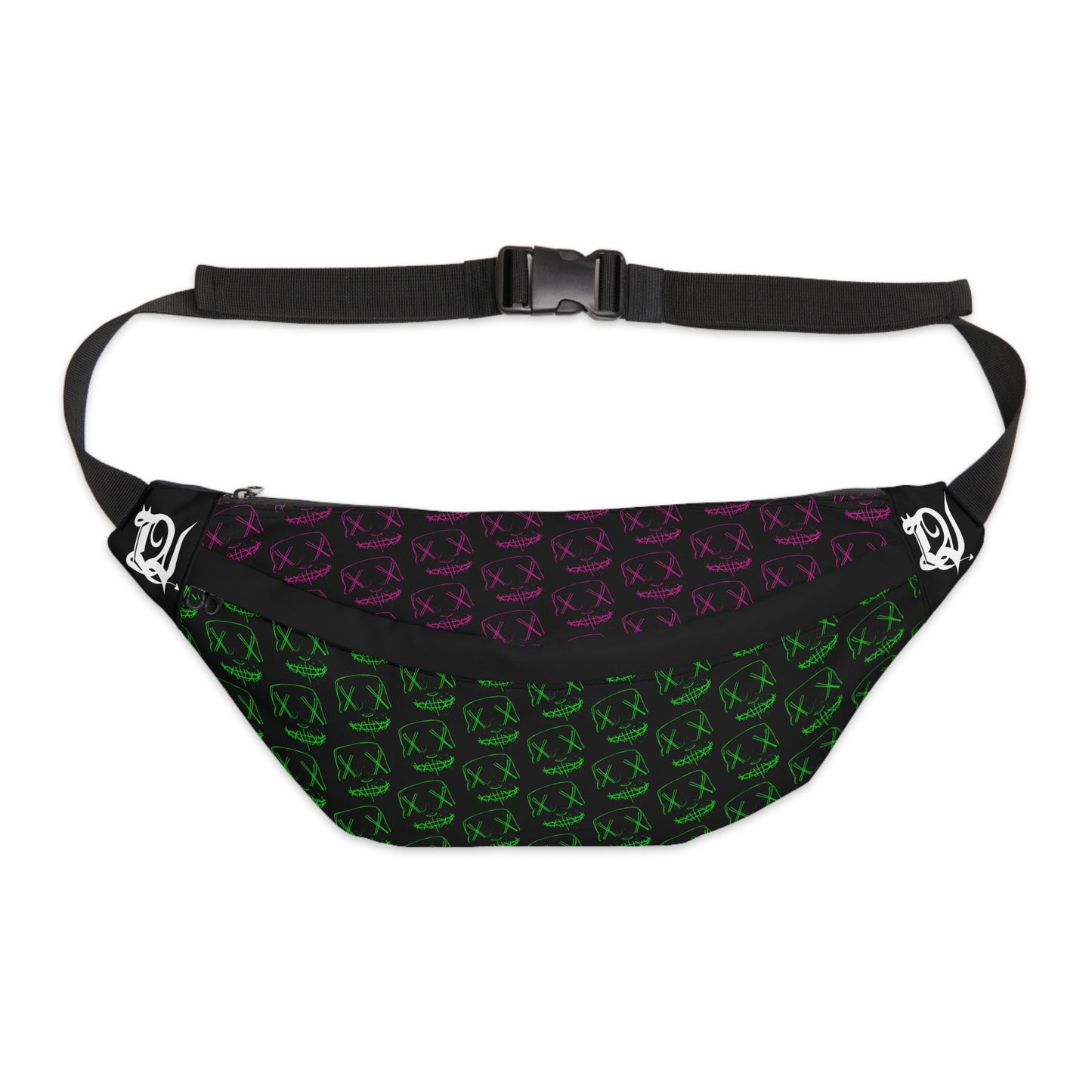 Pink & Green Masks (pattern) Large Fanny Pack