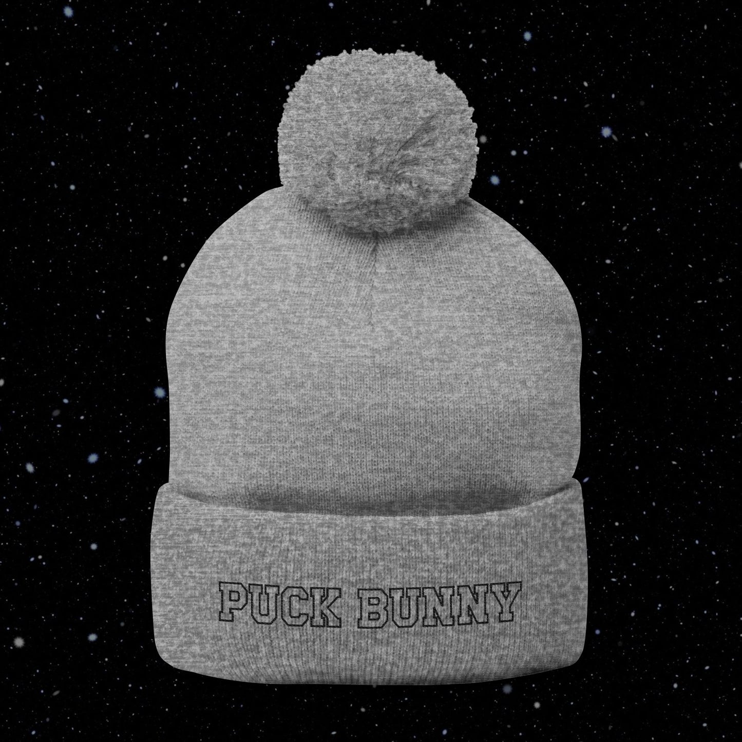 PUCK BUNNY (black) Pom-Pom Knit Cap (Embroidery)